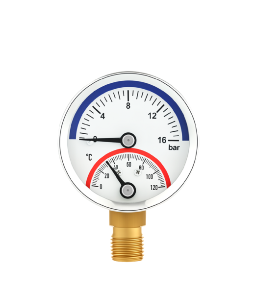 2″ Bottom Connection Pressure and Temperature Gauge with Valve, ±2.5% / ±2% Accuracy
