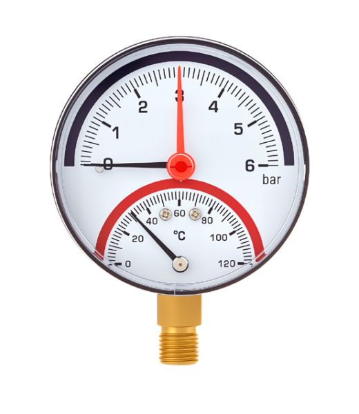 3.2″ Bottom Connection Pressure and Temperature Gauge with Valve, ±2.5% / ±2% Accuracy