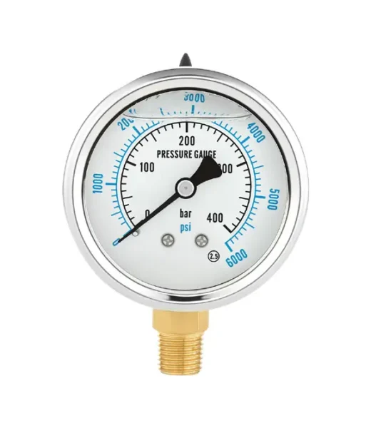2.6″ Oil-Filled Stainless Steel Bottom Connection Pressure Gauge, ±2.5% Accuracy